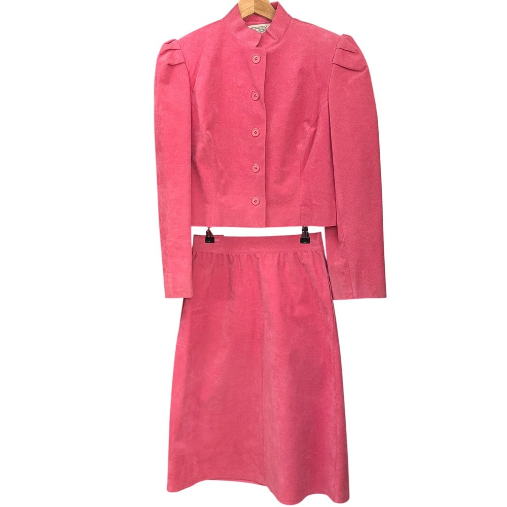 Vintage Jerry Silverman Pink Ultra Suede Set Barbiecore Power Suit Retro Chic